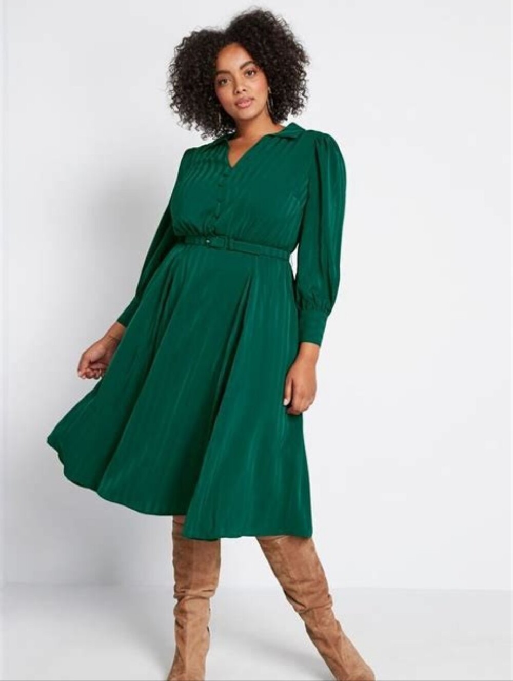 ModCloth Shadow Stripe Puff Sleeve Shirt Dress 26